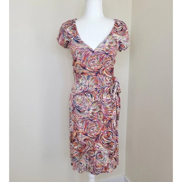 COLLETTE DINNIGAN Wrap 100% Silk Wrap Dress Size Small Abstract Print Artsy - Picture 1 of 14